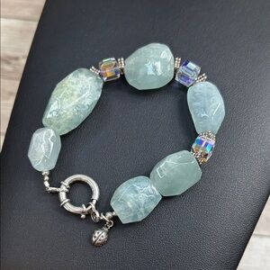 Natural Aquamarine Bracelet with 925 Silver Accents